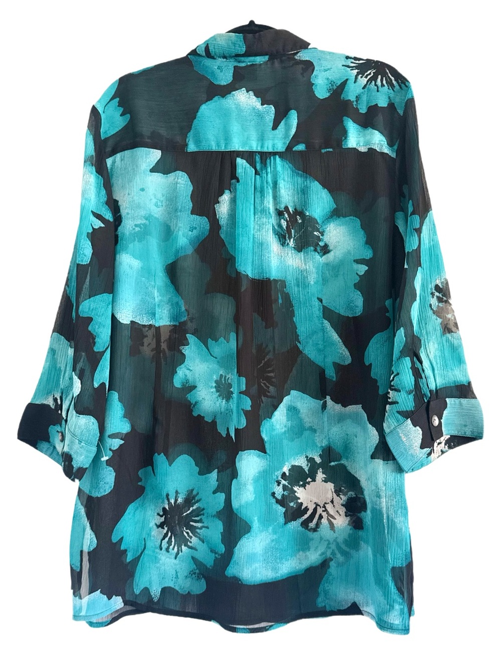 Chico's Vintage Turquoise & Black Floral Button-Down Top XL - Picture 2 of 7